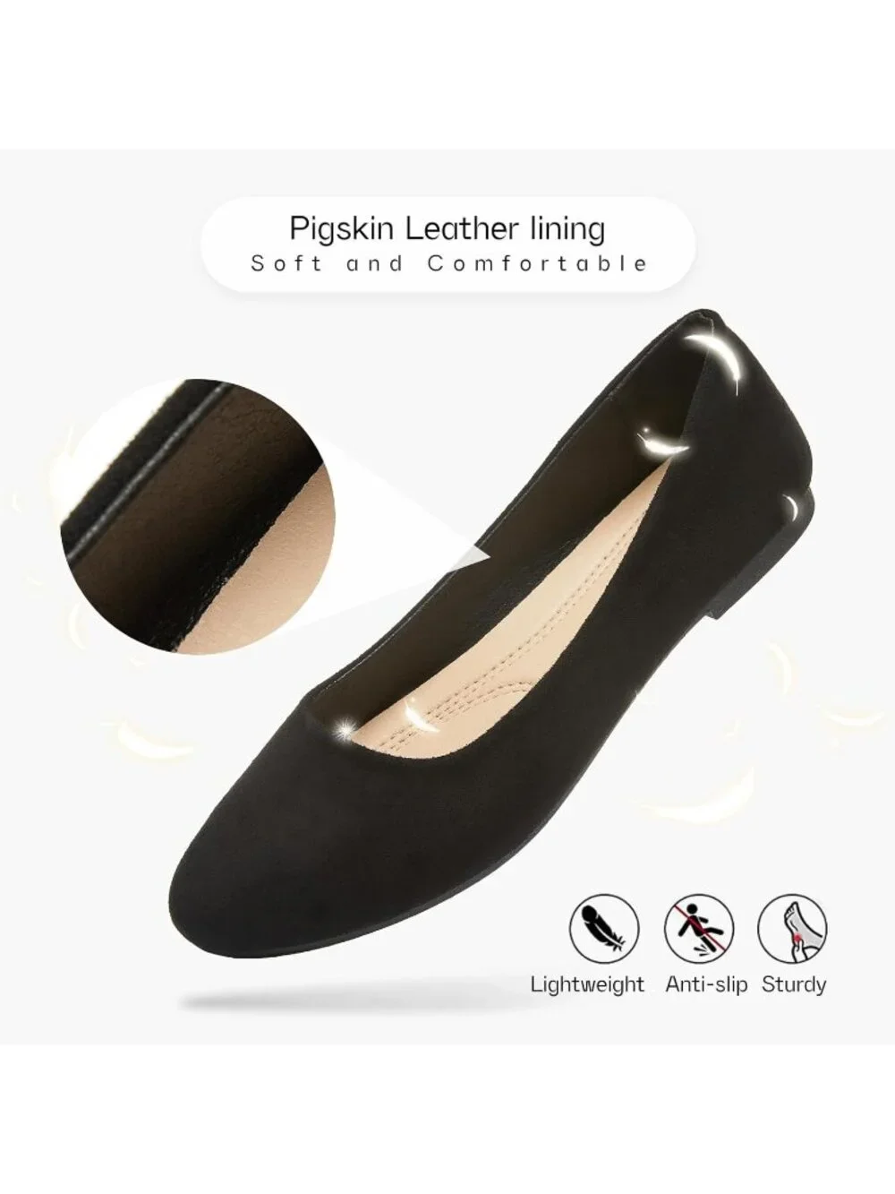 Women's Black Round Toe Ballet Flats Comfortable Ballerina Dress Shoes